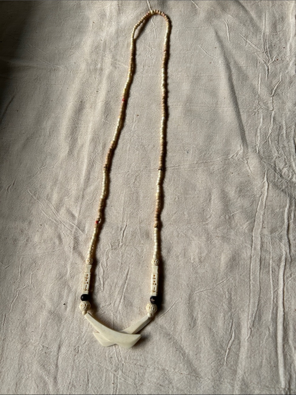 Ivory Beaded Bone Accent Necklace - Cream Beads